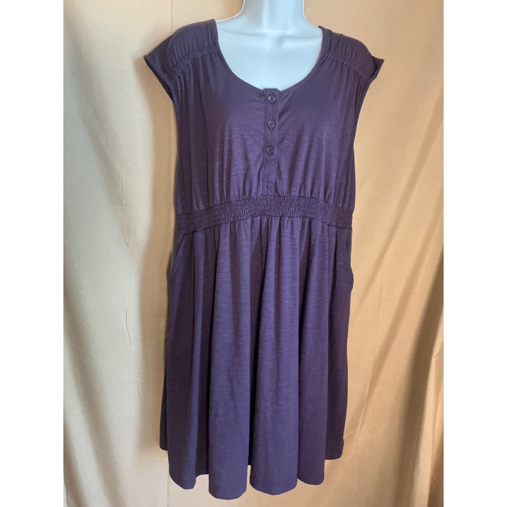 Liz Lange Maternity Dress Women XXL Purple Excellent Smocked Waist Henley Pocket
